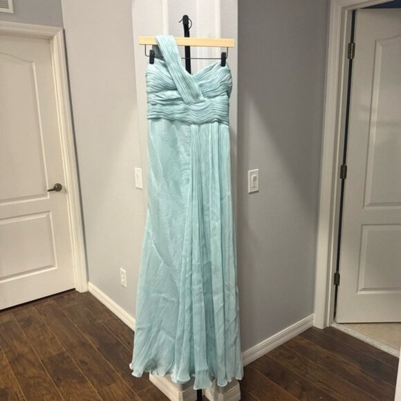 Badgley Mischka One-Shoulder Draped Shimmer Pleated Chiffon Evening Gown Size 12 - Picture 3 of 12